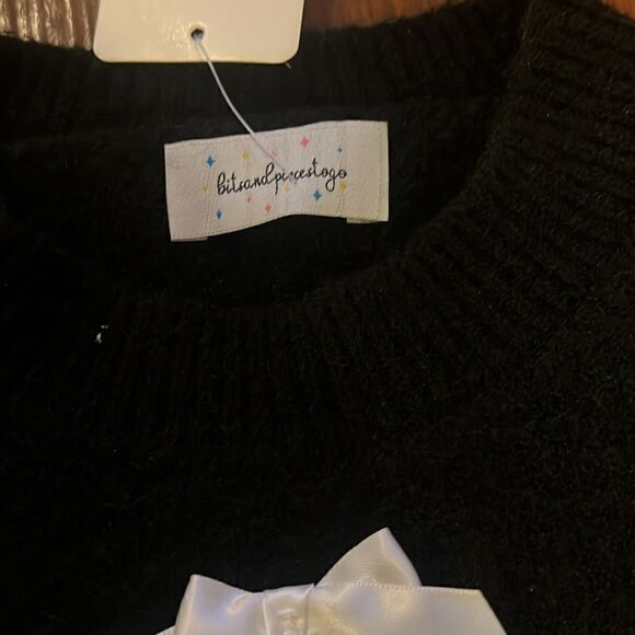 Thick Cotton Sweatshirt - White Bows, Black Sweater BRAND NEW with Tags - Picture 3 of 6